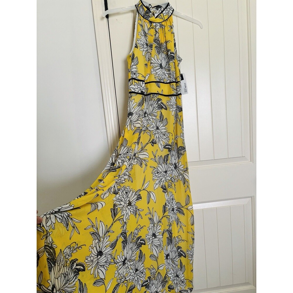 NWT Studio One New York Halter Maxi Dress Yellow Size 4 Women Formal High Neck